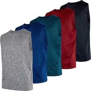 Real Essentials Boys 5-Pack Dry-Fit Active Athletic Tank Tops - Multi Colors XL